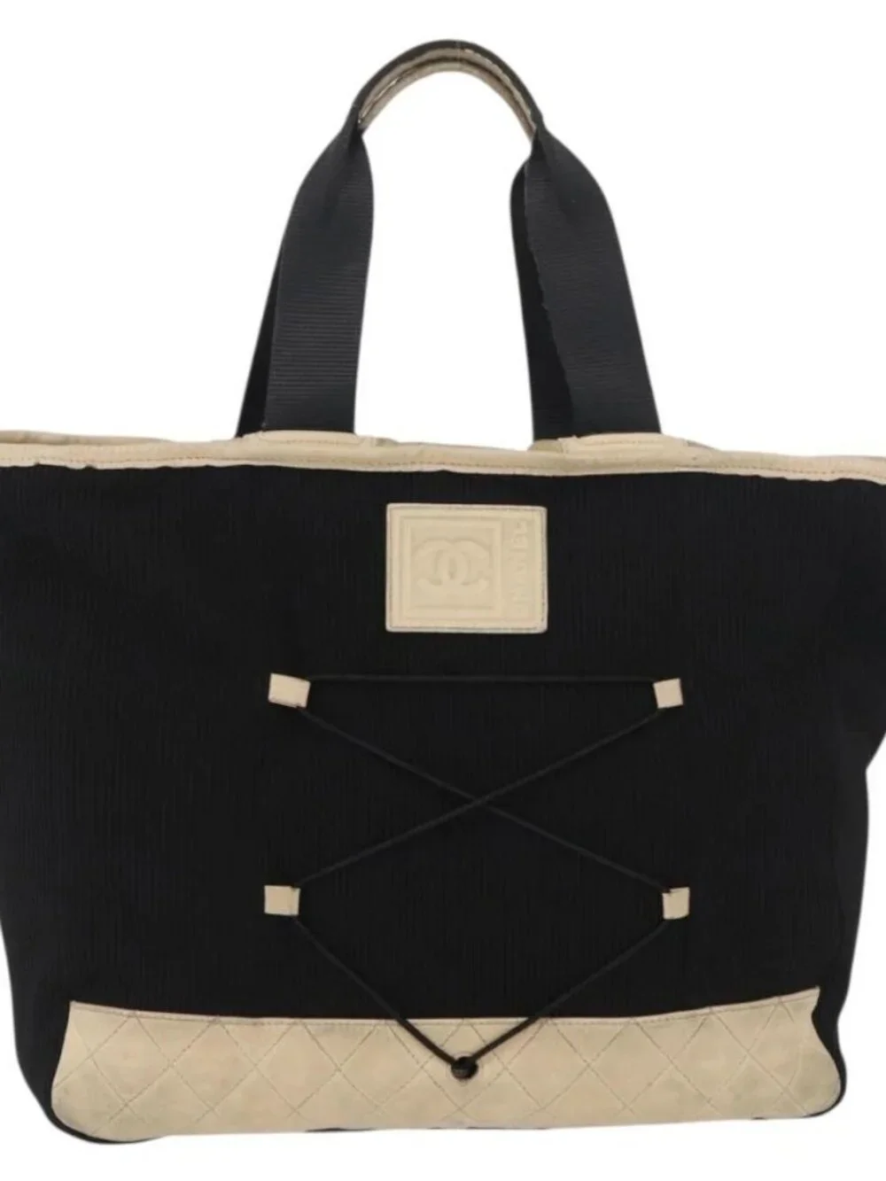 CHANEL Sports Hand Bag Canvas Black Silver CC Auth mr2244